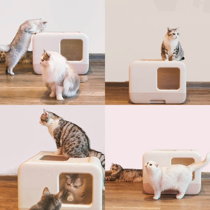 Minimal and stylist Enclosed Cat Litter Box Toilet Splash-Proof Indoor Litter Box , with litter scoop