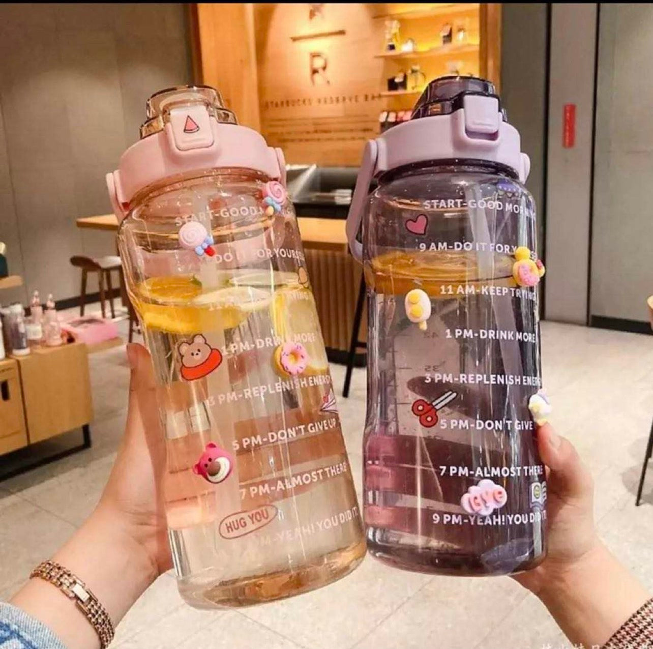 2L Clear colour Water Bottle With Time Marker With Straw and Sticker